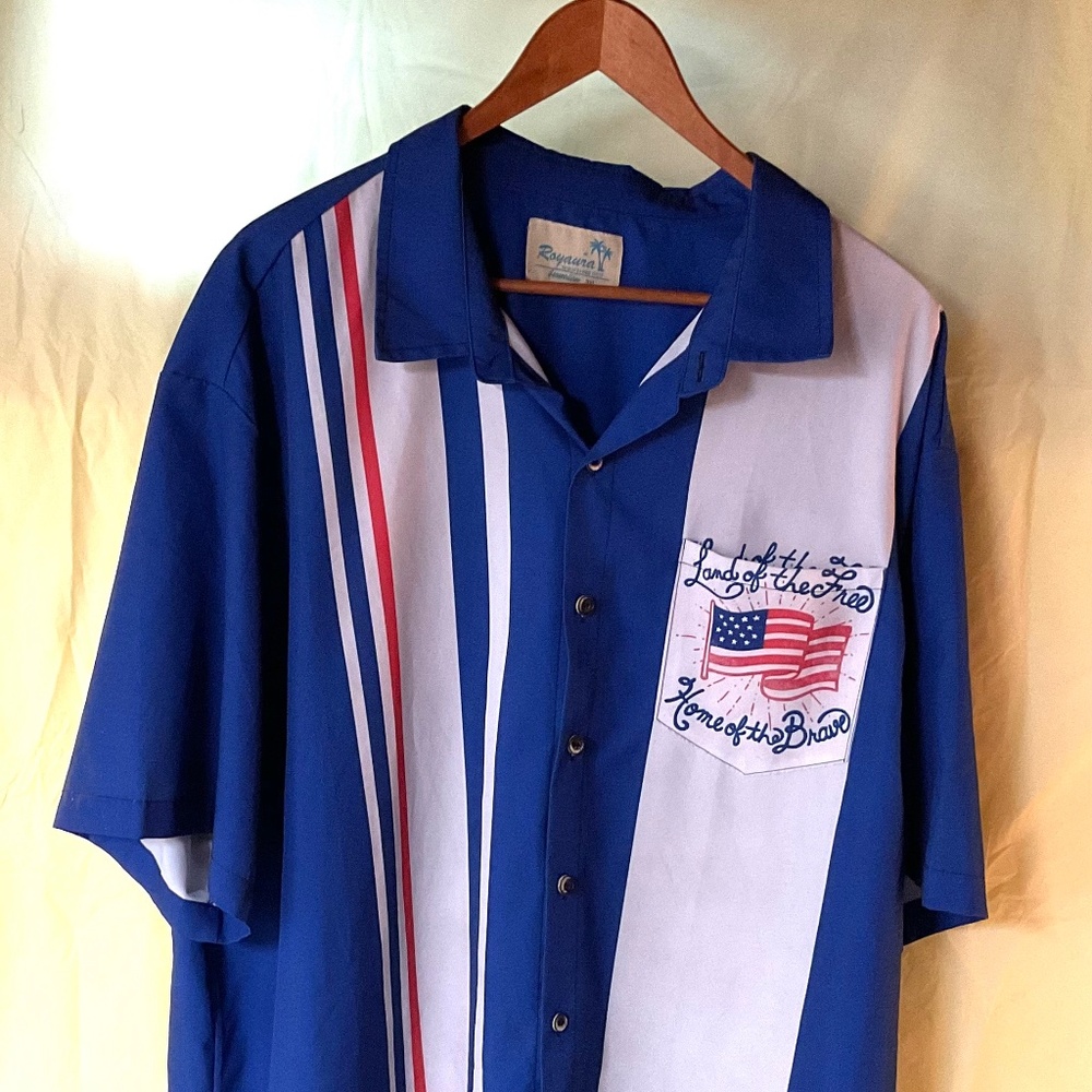 Vintage Royaura Charlie Sheen Bowling Shirt Hawaiian Button Up Land of the Free